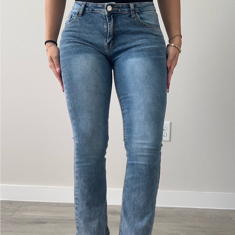 SHEIN Light Blue Skinny Flare Leg Pants